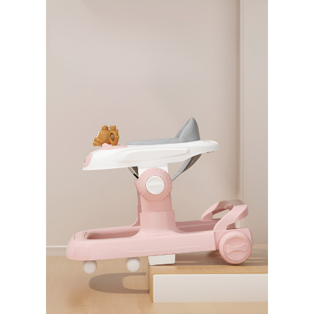 Premergator Multifunctional cu Roti Cyrax, Model Iepuras, Inaltime Ajustabila, Tavita, Muzica, Lumini, 66x59x41 cm, Roz