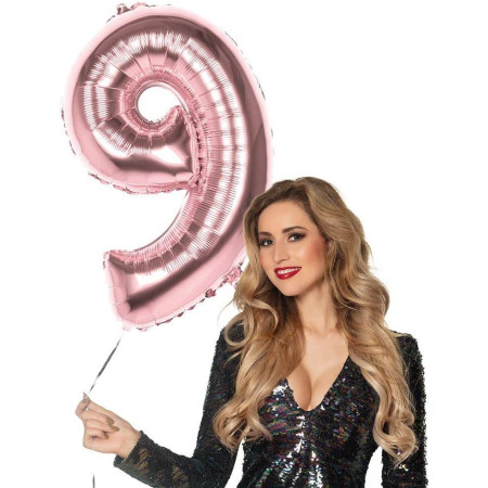 Balon din Folie Cyrax, Cifra 9, 81 cm, Pentru Aer sau Heliu, Bulk, Roz Auriu