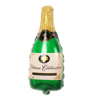 Balon din Folie Metalizata, Cyrax, Mini Figurine, Model Sticla de Sampanie, 21x51 cm, Ambalaj Individual, Pai Inclus, Umflare cu Aer sau Heliu, Verde