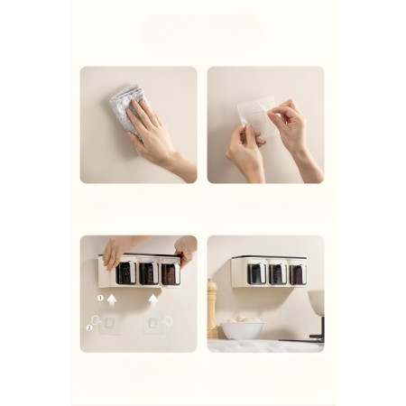 Cutie de Depozitare a Condimentelor, Cyrax, de Uz Casnic, Montare pe Perete, 3 Compartimente, 25.8 x 13.6 x 10.5cm, Alb-Negru