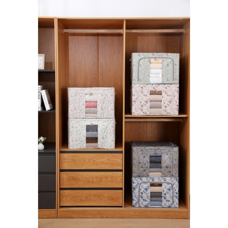 Cutie Depozitare,  66L, din Material Textil, 50 x 40 x 33 cm, pentru Haine si Lenjerii, Model Bambus, Verde