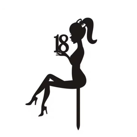 Decoratiune Topper pentru Tort, Cyrax, Model Fata 18 Ani, Dimensiuni 16x11.5 cm, Tematica Majorat, Negru