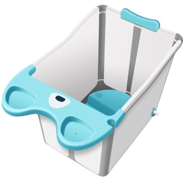 Cada Pliabila pentru Baie, Cyrax, din PP+TPE, pentru Copii +6 Luni, Model Ursulet, Scaun de Interior, Detasabil, 82 x 50 x 54 cm, Albastru