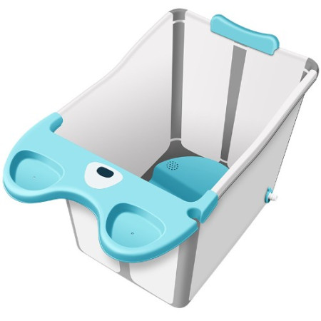Cada Pliabila pentru Baie, Cyrax, din PP+TPE, pentru Copii +6 Luni, Model Ursulet, Scaun de Interior, Detasabil, 82 x 50 x 54 cm, Albastru