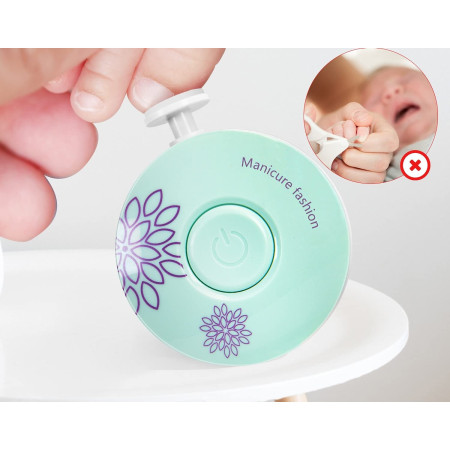 Set Pila Electrica pentru Copii si Bebelusi, Cyrax, ABS, Incarcare USB, Model cu Flori, 6 Accesorii, cu Lumina LED, Verde