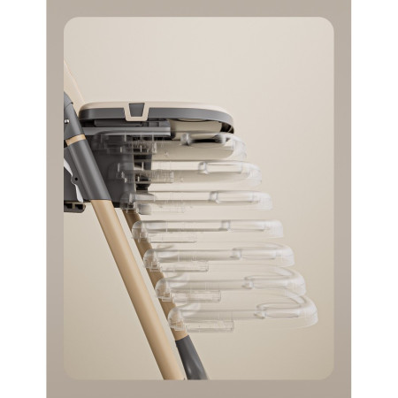 Scaun de Masa pentru Bebelusi si Copii, Cyrax, 2 Tavite si Husa Detasabile, Multifuncțional, Stabil, Centura de Siguranta, Inaltime Ajustabila, Spatar Reglabil Moale, Cos de Depozitare, 100x50x80cm, de la 6 Luni, Crem