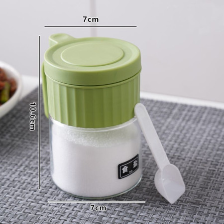 Recipient Condimente, Cyrax, din Stilca, 180 ml, cu Maner si Lingurita, 10.6 x 7 x 7 cm, Capac Mat, Verde