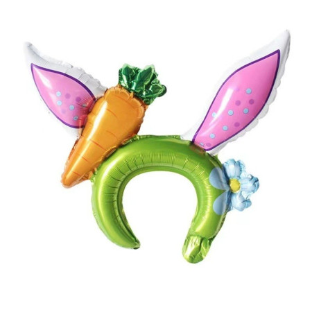 Balon din Folie Metalizata, Cyrax, Tip Coronita cu Urechi, Model Morcov, Ambalaj Individual, Pai Inclus, Umflare cu Aer sau Heliu, 43 x 40 cm, Roz