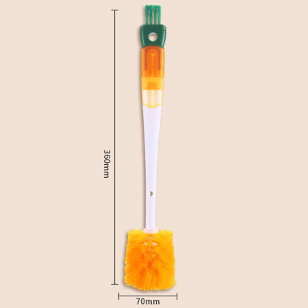 Perie 5 in 1 de Curatat Pahare, Cani, Sticle, Cyrax, cu Maner Lung, Accesorii pentru Spalarea Paielor si Capacelor, Usor de Agatat, 36x7x7cm, Portocaliu-Alb