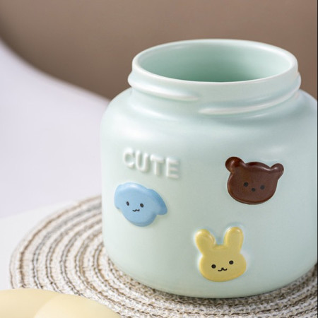 Cana pentru Copii, Cyrax, din Portelan, print Figurine Animalute, Model CUTE, Cana cu Capac, Ceasca pentru Cafea, Ceai, 400ml Albastru deschis