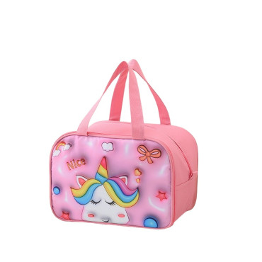 Geantă Frigorifică, Cyrax, cu Desene Animat 3D, Portabilă pentru Copii, de Prânz, din Pânză Oxford, 27.5x18x20 cm, Model Unicorn, Roz