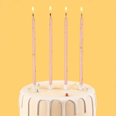 Set 6 Lumanari Lungi, Cyrax, din Parafina, 10 x 0.5 cm, Happy Birthday, Roz