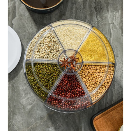 Dozator de cereale Cyrax, rotativ 360, 6 compartimente, capacitate 3 L, rezistent la umezeala, inchidere etansa, verde inchis