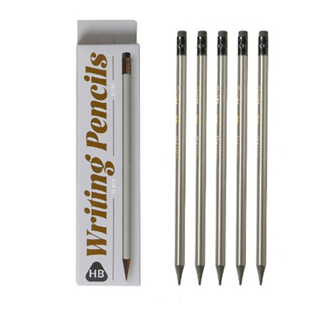 Set 12 Creioane Negre,  HB, pentru Scoala, cu Radiera, Model Gri, 19 cm
