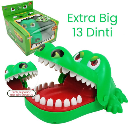 Jucarie interactiva Crocodil Dentist, Cyrax, Joc de Grup/Familie, 13 Dinti, Extra Big 21 x 14.5 x 11 cm, Verde
