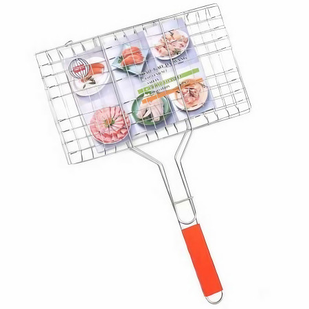 Gratar pentru Peste si Carne, Cyrax, Suprafata Utila 32x19 cm, Otel Inoxidabil, cu Maner, Portabil, Argintiu