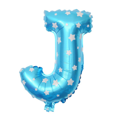 Balon Folie Metalizata Litera J, Cyrax, 40 cm, Cu Imprimeu Stelute, Umflati cu Heliu sau Aer, Ambalaj Individual, Pai inclus, Albastru