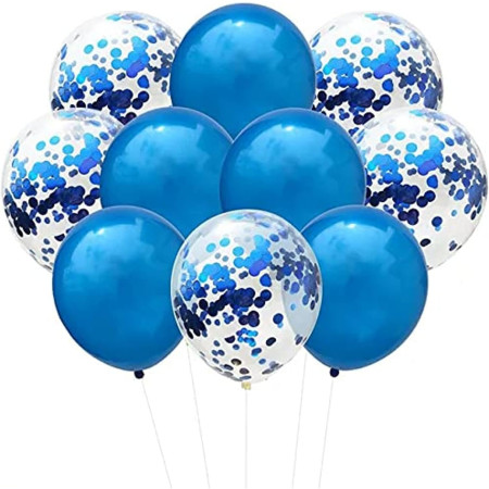Set 10 Baloane din Latex, Cyrax, Model Party Confetti, 5 x Confetti, 5 x Albastru, 25 cm, 2.2g