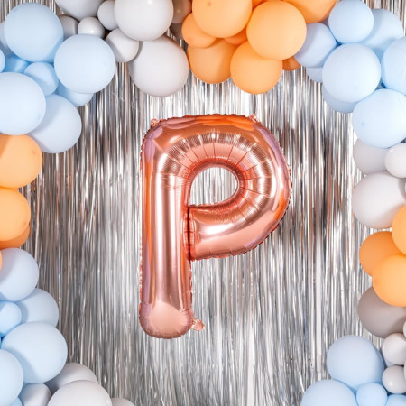 Balon Folie Metalizata Litera P, Cyrax, 80 cm, Umflati cu Heliu sau Aer, Ambalaj Individual, Pai inclus, Rose Gold