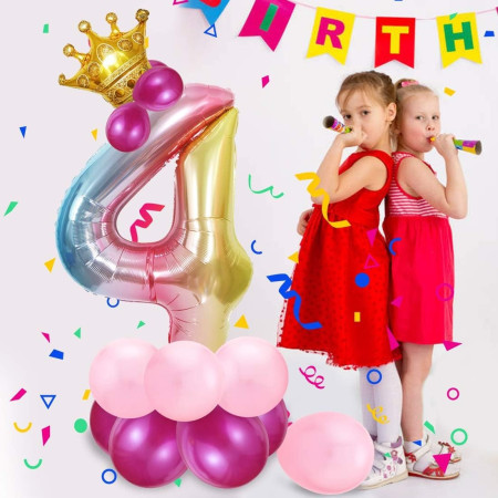 Balon din Folie Metalizata Gradient Cyrax, Figurina Cifra, Tema Aniversare 100 cm, Ambalaj Individual, Pai inclus, Umflare cu Aer sau Heliu, Multicolor, Cifra 4