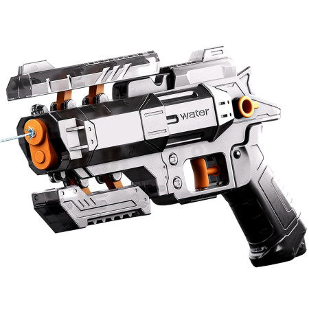 Pistol Manual cu Apa, Cyrax, Jucarie Pistol cu Apa Sigur Pentru Copii, Design Nou S-Shooter Atractiv, 23 x 14.5 cm, Negru Transparent