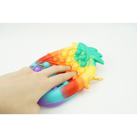 Jucarie antistres din silicon, Cyrax, Pop It Now and Flip It, Geanta mica, Ananas, Multicolor, Model 1