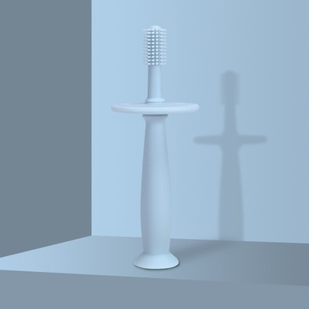 Periuta de Dinti din Silicon pentru Bebelusi, Cyrax, fara BPA, 360 Grade, Bariera Anti-Inghitire, Maner Ergonomic, 12.5 x 15 cm, Albastru