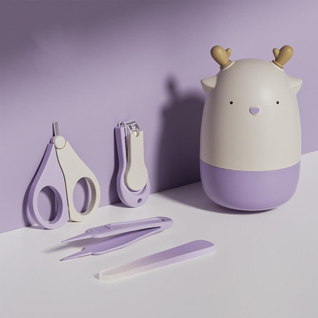 Set 4in1 de Ingrijire Unghii pentru Bebelusi, Cyrax, Cutie de Depozitare Tip Cerb, 0-6 Ani, 11 x 6 x 11 cm, Mov