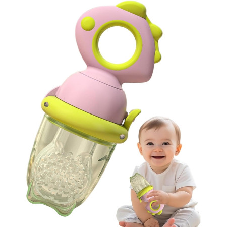 Suzeta pentru Fructe, Cyrax, pentru Bebelusi, din Silicon Alimentar, +4 Luni, 2 mm Grosime Gauri Tetina, 12.4 x 5.1 x 4.7 cm, Roz/Verde