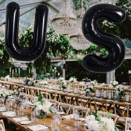 Balon Folie Metalizata Litera U, Cyrax, 40 cm, Umflati cu Heliu sau Aer, Ambalaj Individual, Pai inclus, Negru