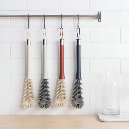 Perie de Curatat Pahare, Sticle, Biberoane, Cyrax, cu Maner Lung, Uz Casnic, Silicon, Ergonomic, 3.9x5.4x38.5cm, Rosu