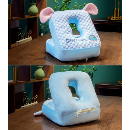 Perna din Spuma,  pentru Birou, Calatorii, Pauze, Model Elefant, Microfibra, 30x35x30 cm, Albastru