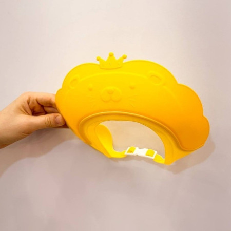 Cyrax Viziera de Protectie Baie Pentru Copii, Fippy, Model Coronita Leu, Dimensiune ajustabila, Durabil, Usor de curatat, Impotriva Samponului, pentru Ochi si Urechi, TPE+PP, 21x20.5 cm, Galben