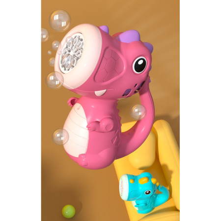 Jucarie Interactiva pentru Baloane de Sapun, Cyrax, Sunete si Lumini, Model Dinozaur, cu 8 Orificii, 15 x 8.5 x 18.5, Roz