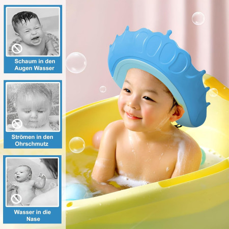 Cyrax Viziera de Protectie Baie Pentru Copii, Fippy, Model Coronita, Dimensiune ajustabila, Durabil, Usor de curatat, Impotriva Samponului, pentru Ochi si Urechi, TPE+PP, 24x22 cm, Albastru
