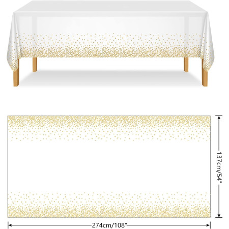 Fata de Masa, Cyrax, din PEVA, Imprimeu Buline, 137 x 274 cm, Impermeabila, Fara Pete, Curatare Rapida, Bej