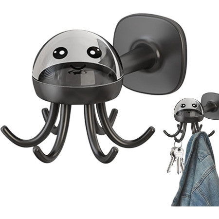 Suport Cuier pentru Perete,  Model Caracatita, Adeziv, 10 x 8.5 cm, 6 Brate, Gri