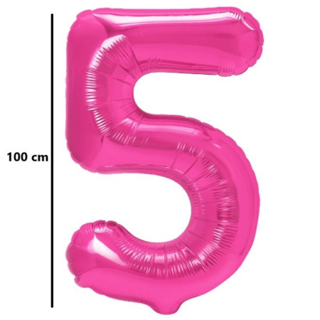 Balon din Folie Metalizata, Cyrax, Figurina Cifra, Model 5, Tema Aniversare 100 cm, Ambalaj Individual, Pai Inclus, Umflare cu Aer sau Heliu, Roz