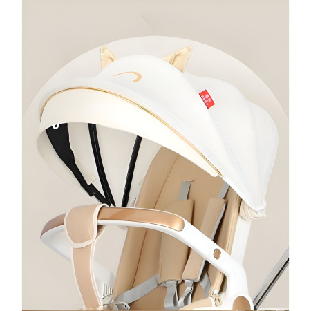 Carucior Sport Cyrax 3in1, 6-36 Luni, Reversibil, Pliabil, Tavita pentru Masa, Pozitie de Somn, Centura de Siguranta, Roti 360, Suport Pahar, Copertina pentru Soare, 33x66x85cm, Alb Model Pisica