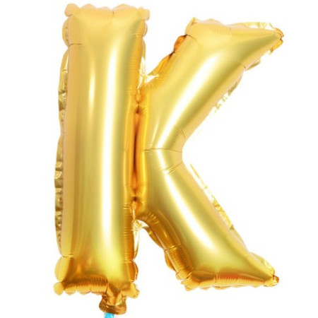 Balon Folie Metalizata Litera K, Cyrax, 80 cm, Umflati cu Heliu sau Aer, Ambalaj Individual, Pai inclus, Auriu