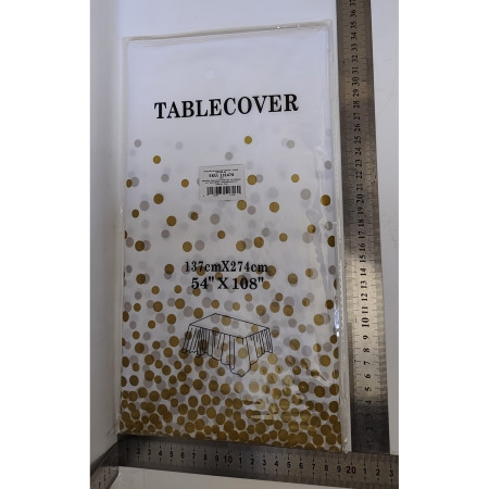 Fata de Masa, Cyrax, din PEVA, Imprimeu Buline, 137 x 274 cm, Impermeabila, Fara Pete, Curatare Rapida, Auriu