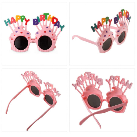 Ochelari Happy Birthday, Cyrax, Tematica Aniversare, Protectie Soare, din Plastic, Model Prajiturele, 18.5x11.5 cm, Roz