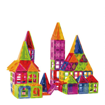 Set 120 de Piese Magnetice de Constructie, Cyrax, Piese Mari, Magnetic Tiles, Forme Geometrice, 3 Ani, ABS, Magnet, 20.5 x 14.5 x 12 cm, Multicolor