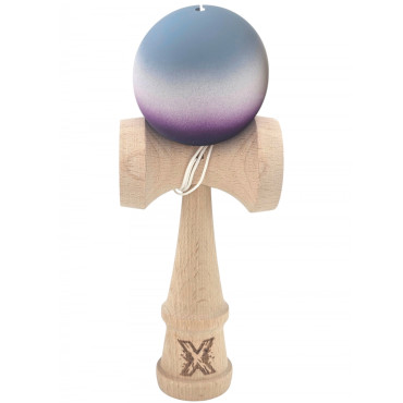 Kendama X Originala, Profesionala, Cyrax, Rubber Grip, din Lemn, 18 cm, Gri/Alb/Mov