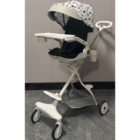 Carucior Sport Cyrax 3in1, 6-36 Luni, Reversibil, Pliabil, Tavita pentru Masa, Pozitie de Somn, Centura de Siguranta, Roti 360, Suport Pahar, Copertina pentru Soare, 32x63x95cm, Bej Model Cosmos