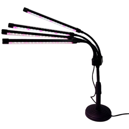 Lampa UV pentru cresterea plantelor,  conectare la retea, 20W, 4 capete, 72 LED-uri, ajustabila pana la 66.5 cm, Lumina Alb Mov 