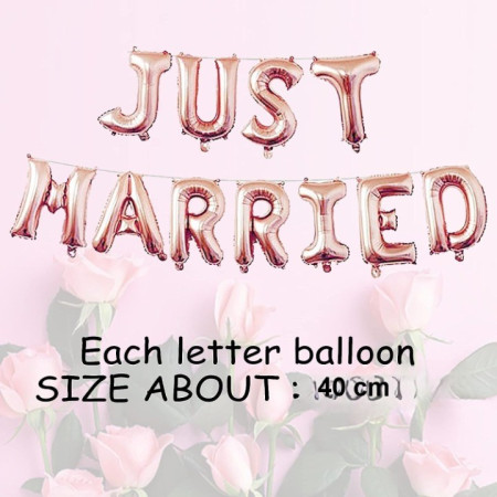 Set Baloane din Folie Metalizata, Cyrax, Model Just Married, Litere de 40 cm, Baloane Party, Ambalaj Individual, Pai, Ata si Adeziv Incluse, Umflare cu Aer sau Heliu, Roz
