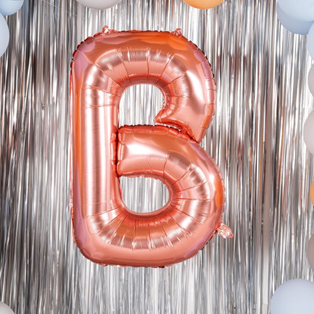 Balon Folie Metalizata Litera B, Cyrax, 100 cm, Umflati cu Heliu sau Aer, Ambalaj Individual, Pai inclus, Rose Gold