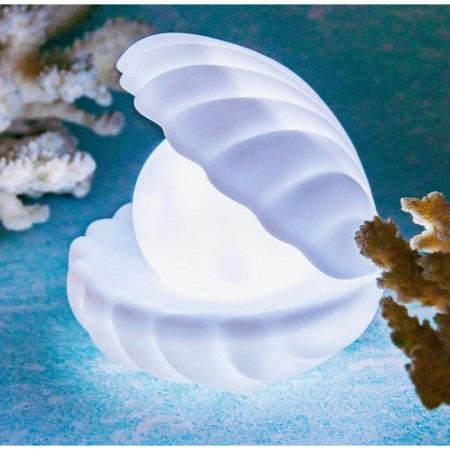 Lampa de Veghe,  Model Scoica cu Perla, Lumina Calda, 6x5 cm, Led, Baterii Incluse 3 x LR44, Alb