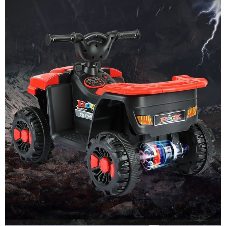 Masinuta Electrica Cyrax, pe 4 Roti, Tip ATV, cu Acumulator, Sistem Anti-Rasturnare, Sistem de Lumini si Sunet, 2-5 Ani, 70 x 43 x 48 cm, Rosu